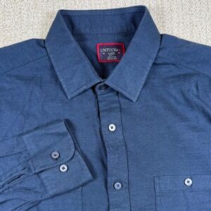 UNTUCKit Mens Large Blue Hemsworth Slim Fit Herringbone Button Up Shirt 41234